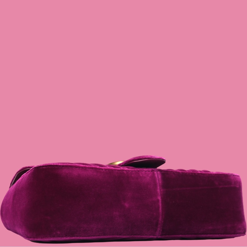 Gucci Velvet Matelasse Small GG Marmont Shoulder Bag Fuchsia Violet - Picture 5 of 10